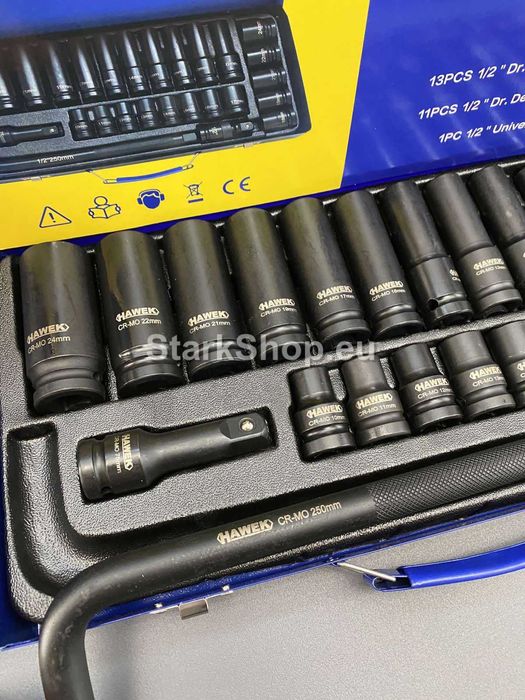 Ударни вложки 27 части 1/2″ Hawek в метален куфар – къси и дълги