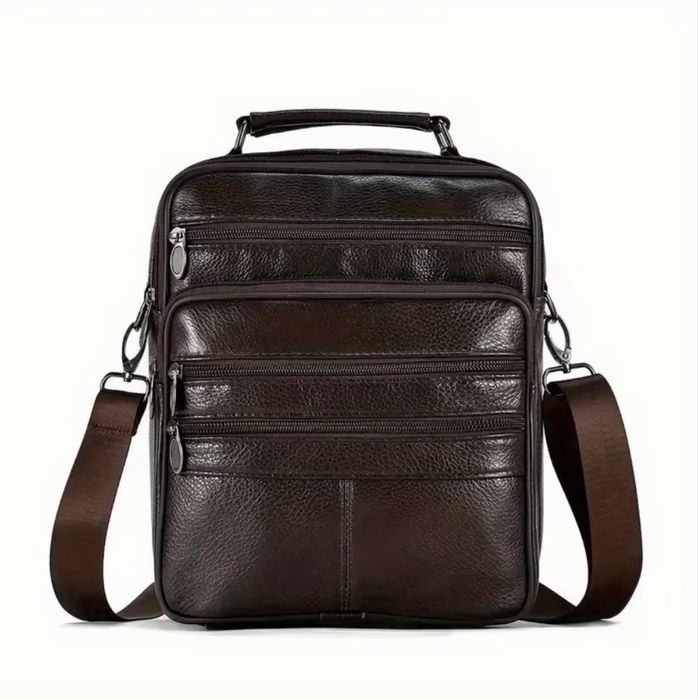 Мъжка дизайнерска ежедневна и стилна чанта с ципове/Кафява естест.кожа