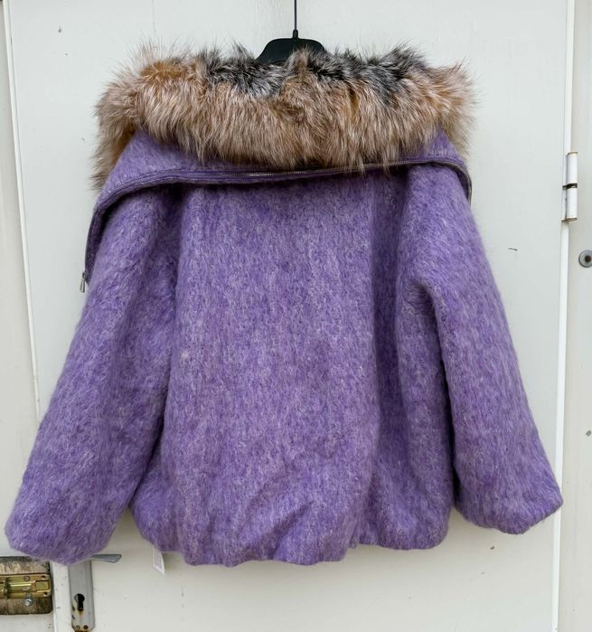 Djofra уникално дамско палто естествена косъм лисица и вълна Л размер