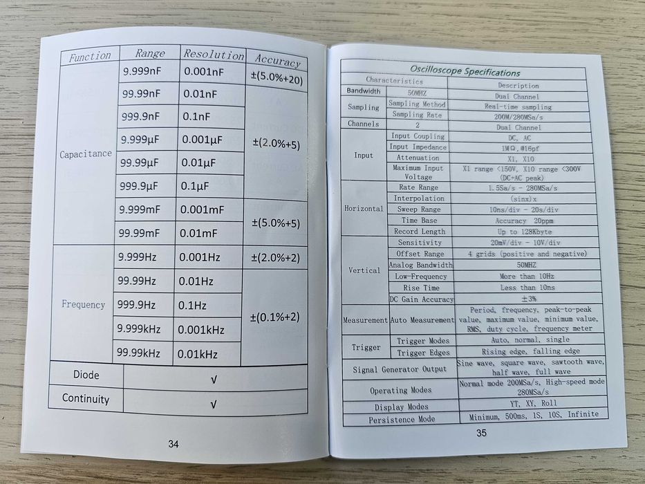 Двуканален цифров осцилоскоп мултицет и генератор на сигнали 2х50MHz
