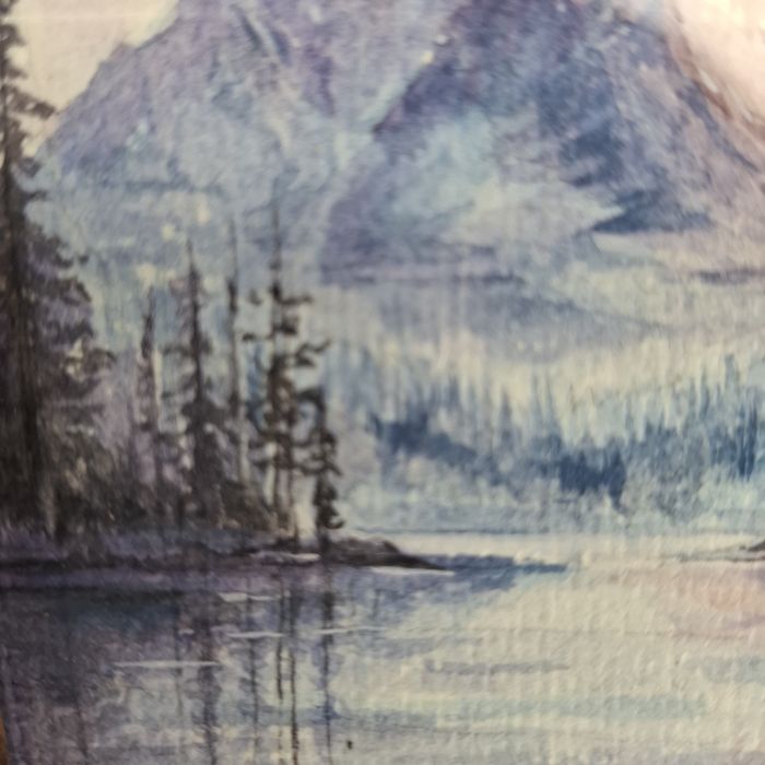 Set 3 Tablouri Acuarelă - Serie Peisaje Montane & Lacustre - Rame Lemn Nuc