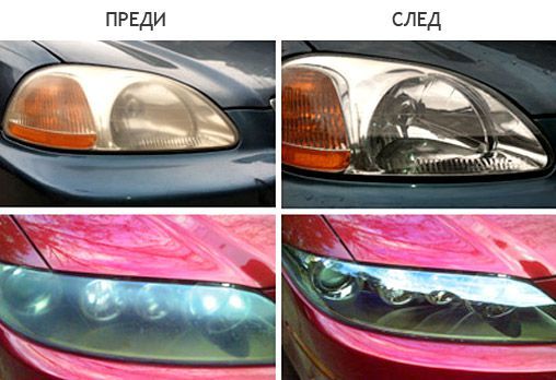 Полиране на фарове страхотен ефект - 33 евро.