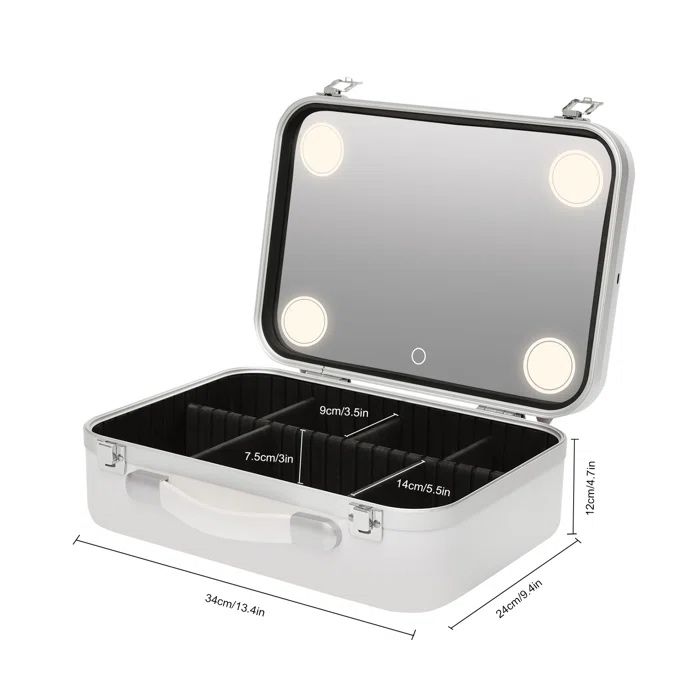 Уникална кутия за грим твърда розова бяла с огледало козметика