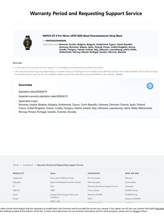 Smartwatch HUAWEI GT6 Pro, garantie