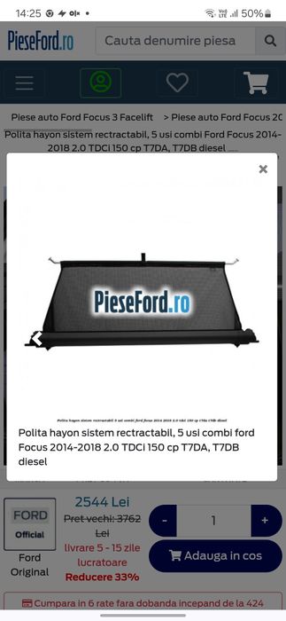 Polița bagaje tăviță focus mk3.5 2016 combi 5 uși Originală