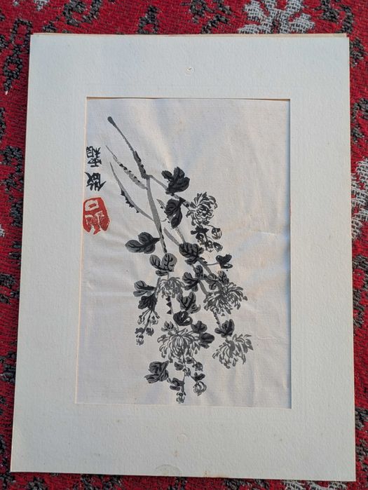 Pictură originală tuș pictată manual Japonia / China - Vechime 40+ ani