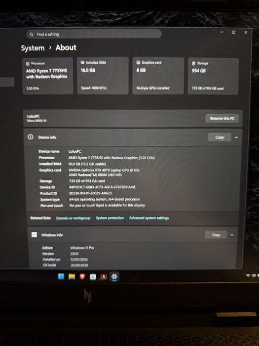 Acer Nitro 16 RTX 4070 • 1TB SSD • Ryzen 7 7735HS • 16GB RAM • 165Hz