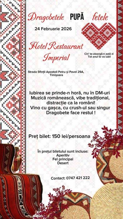 Restaurant Hotel Imperial ziua indragostilor, Valentines day-Dragobete