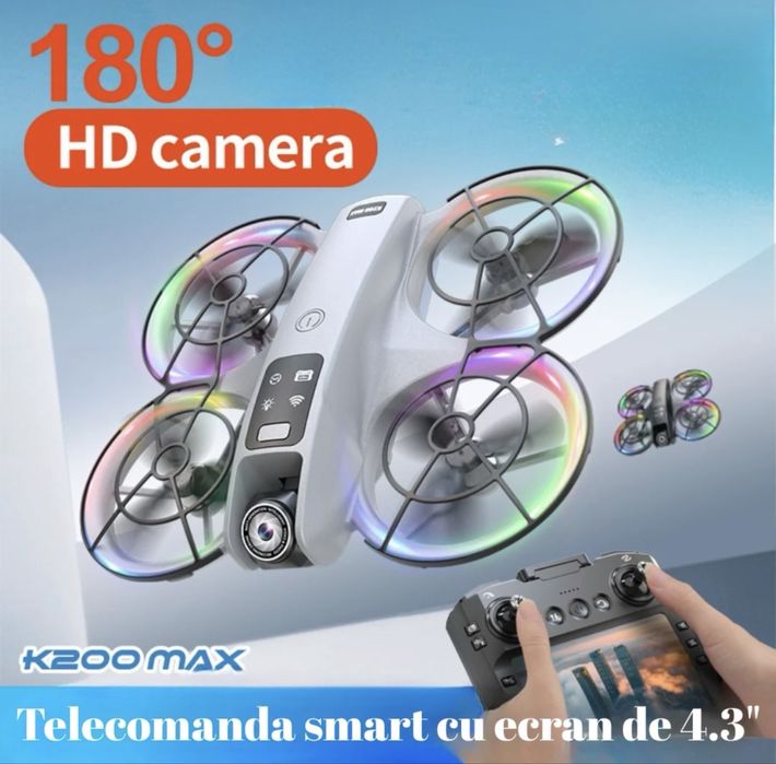 Dronă cu Cameră Reglabilă și Telecomandă cu Ecran LCD 4.3" - Lumini RGB, 100m Rază
