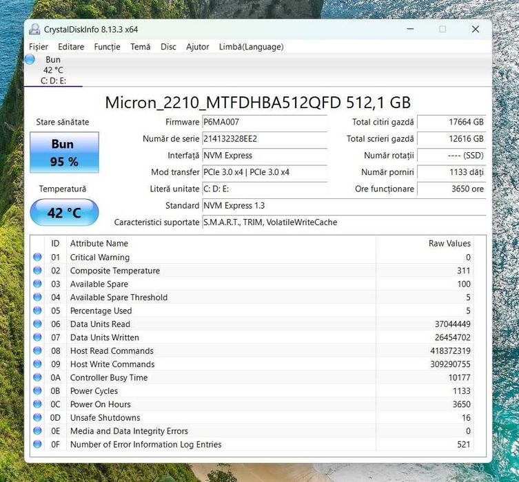 SSD M.2 512GB SK Hynix / Micron 2210 PCIe 3.0 X4 80mm NVME impecabile!