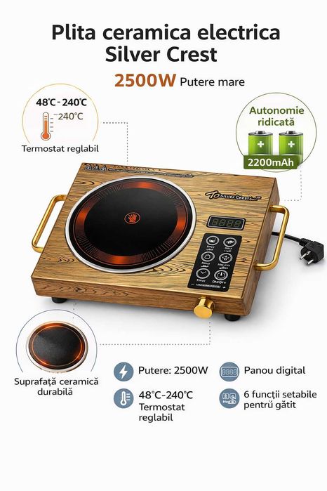 Plita ceramica electrica Silver Crest 2500W termostat reglabil