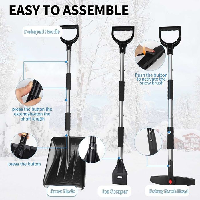 Set 3in1 dezăpezire, racletă gheață, perie zăpadă, lopată