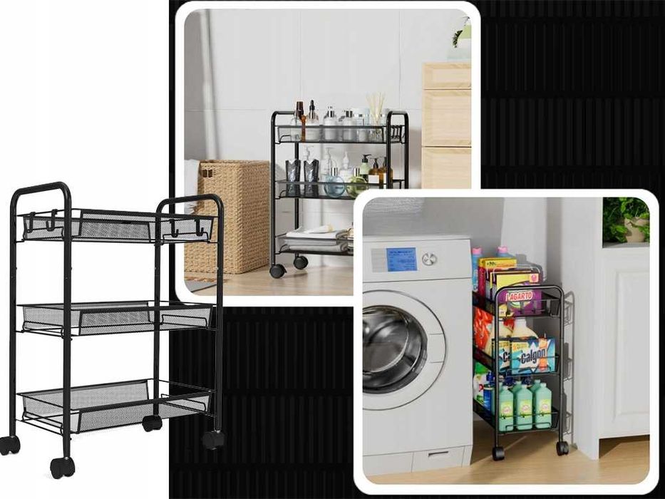 Etajera metalica pe roti cu 3 nivele Raft organizator tip carucior