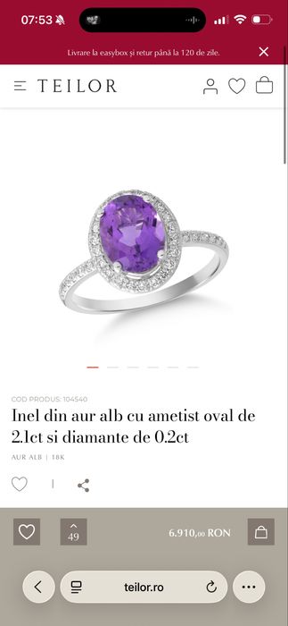 Inel Teilor, amethyst si diamante, marime 50.