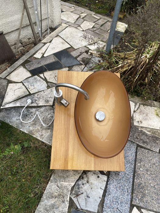 Chiuveta sticla chihlimbar pe blat mdf 70/48/10