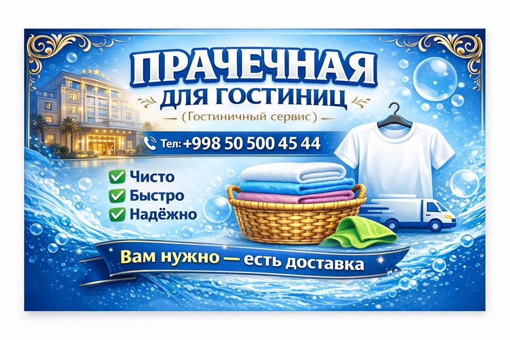 Прачечная ""услуги для гостиницы и рестараном"удобна быстро чистао
