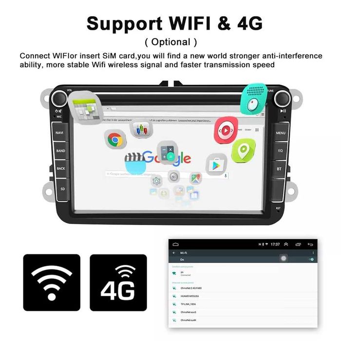 Navigatie 8GB Carplay Skoda Octavia 2 Superb Rapid Leon VW T5 Polo