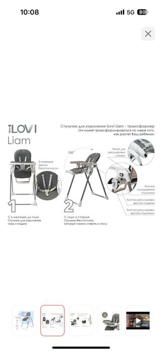 Стульчик для кормление. ILovi Liam серый