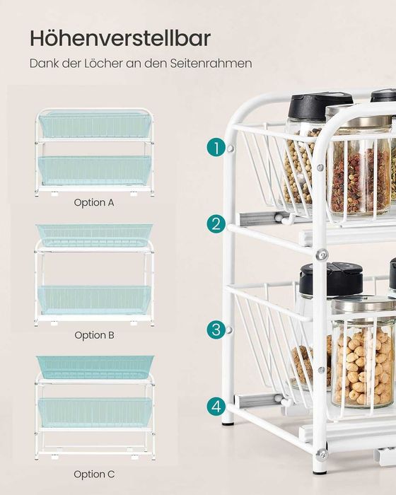 Organizator baie sau bucatarie Songmics, 2 sertare glisante, alb