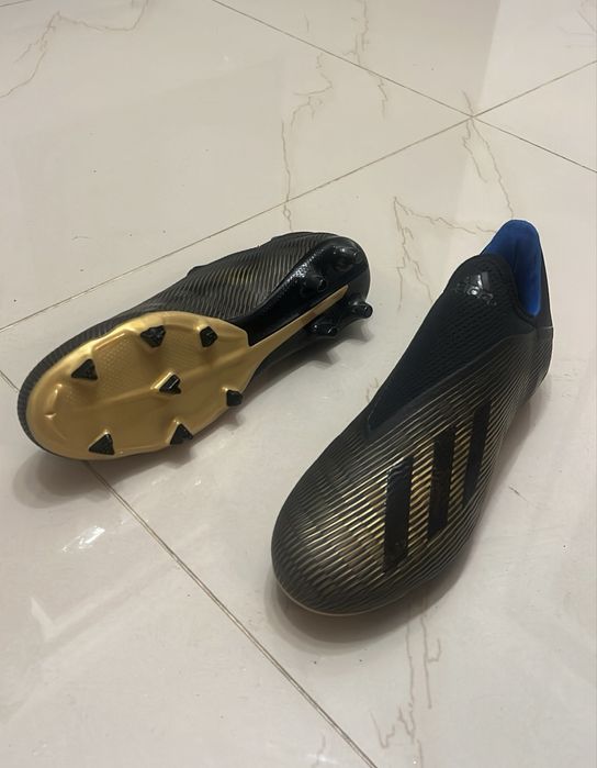 Ghete Fotbal Adidas X 19+ FG Gold Black - Fară Şireturi - Noi gazon
