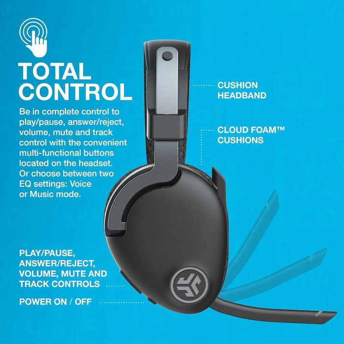 JLab Слушалки с микрофон  60+ часа време за възпроизвеждане, Bluetooth