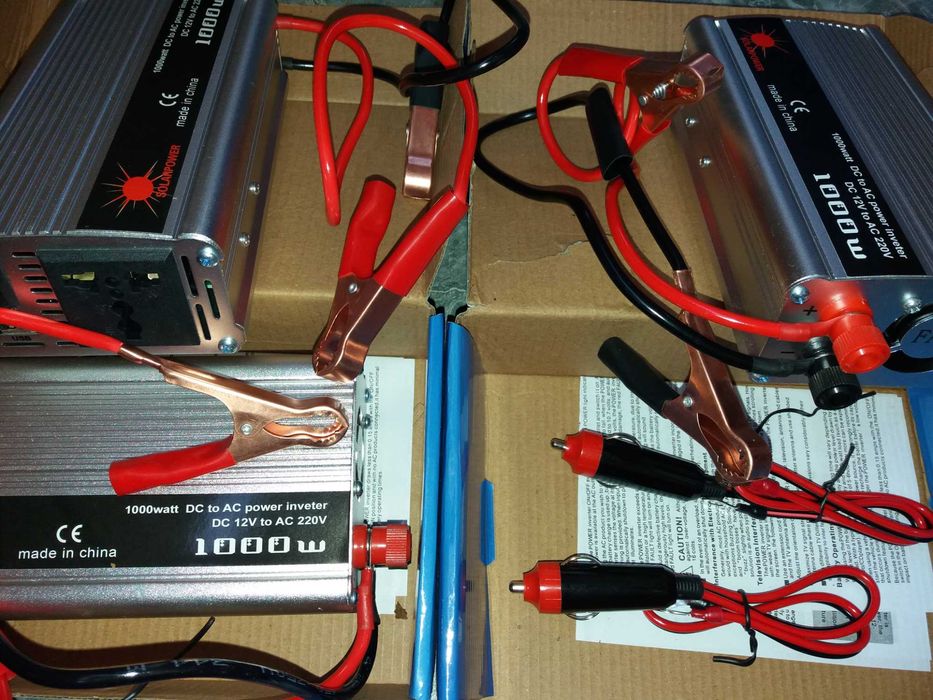Invertor auto rosu 12V 1000W putere pornire 2000W clesti 12V  220V