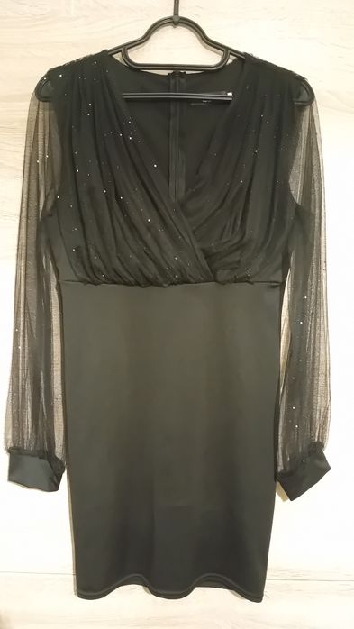 Парти черна рокля с тюл