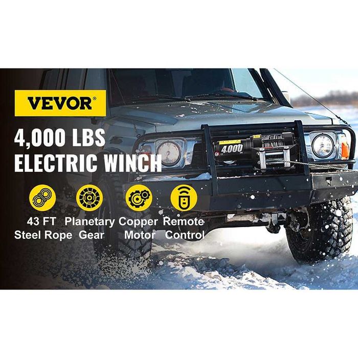 Лебедка 4000LBS, с дистанционно, 12V, до 1.85 тона