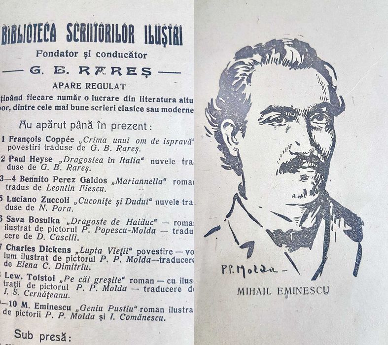 G41-I- Editie veche-GENIU PUSTIU-MIHAI EMINESCU anii 1900 ca noua. Biblioteca Scriitorilor Ilustrii. Fondator si Conducator G.B. RARES.