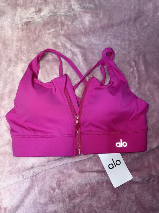 Bustiera Sutien S roz rose fucsia Alo Yoga etichetă fermoar sport sală