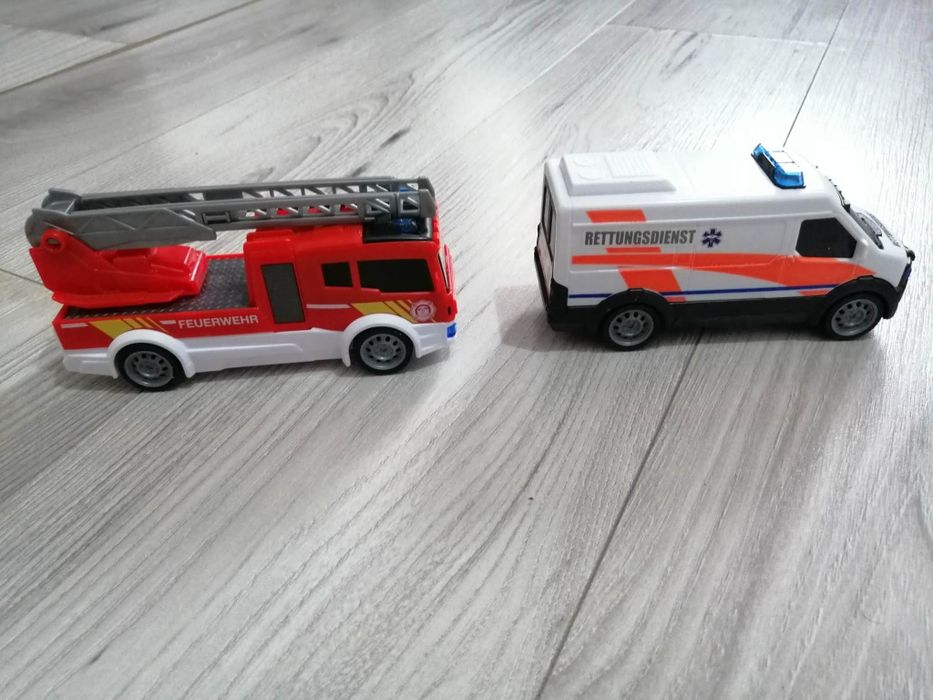 Set 2 mașini de pompieri și ambulanță jucării copii