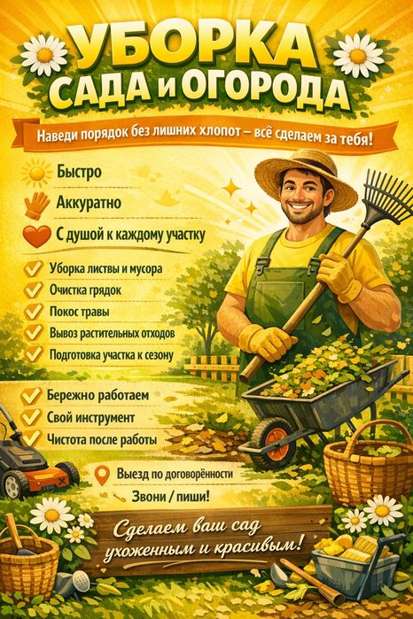 Уборка территории садовых участков, огородов