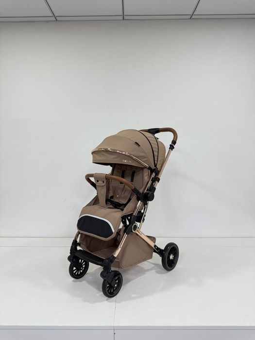 Коляска детская премиум с люлькой, коричневая
