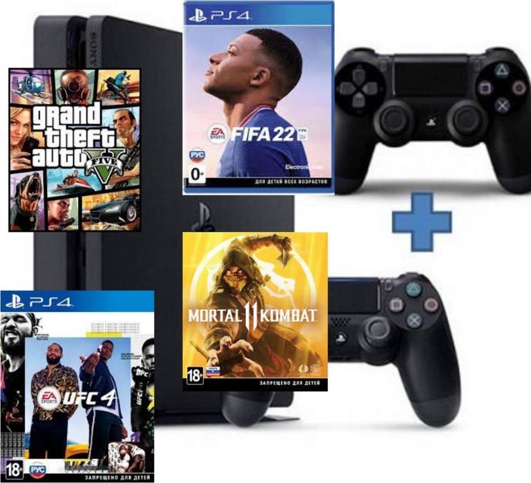 Ps 4 slim 500 gb + 4 игры новая