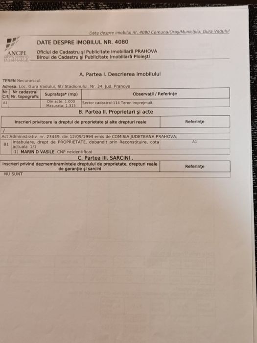 Teren intravilan Gura Vadului - 1315 mp