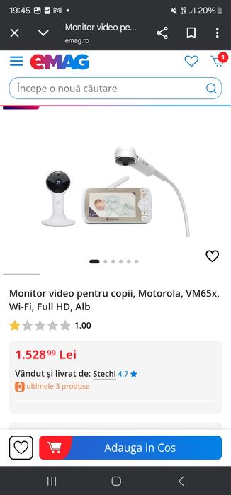 Monitor video pentru copii, Motorola, VM65x, Wi-Fi, Full HD, Alb
