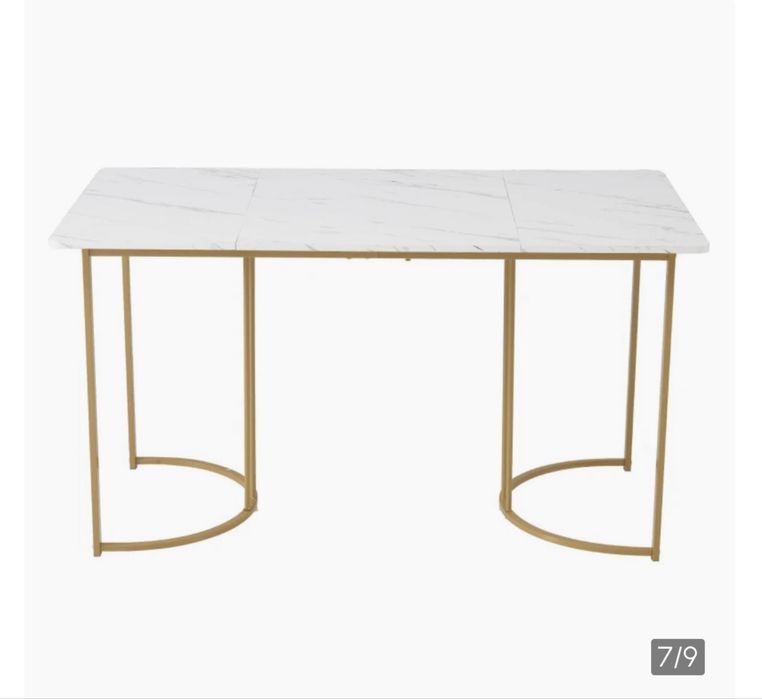 Masă dining NOUA / bucătărie modernă albă, efect marmură, 140×80 cm