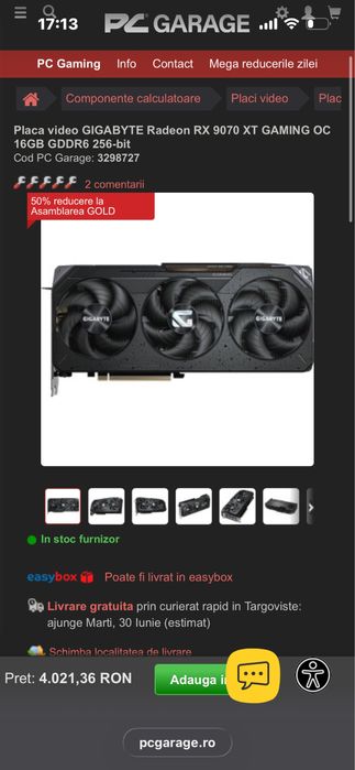Placa video GIGABYTE Radeon RX 9070 XT GAMING OC 16GB GDDR6 256-bit