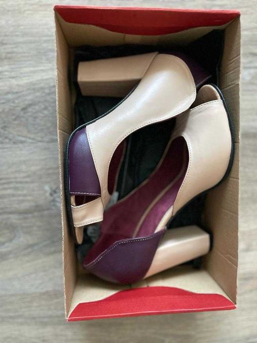 Pantofi piele toc gros