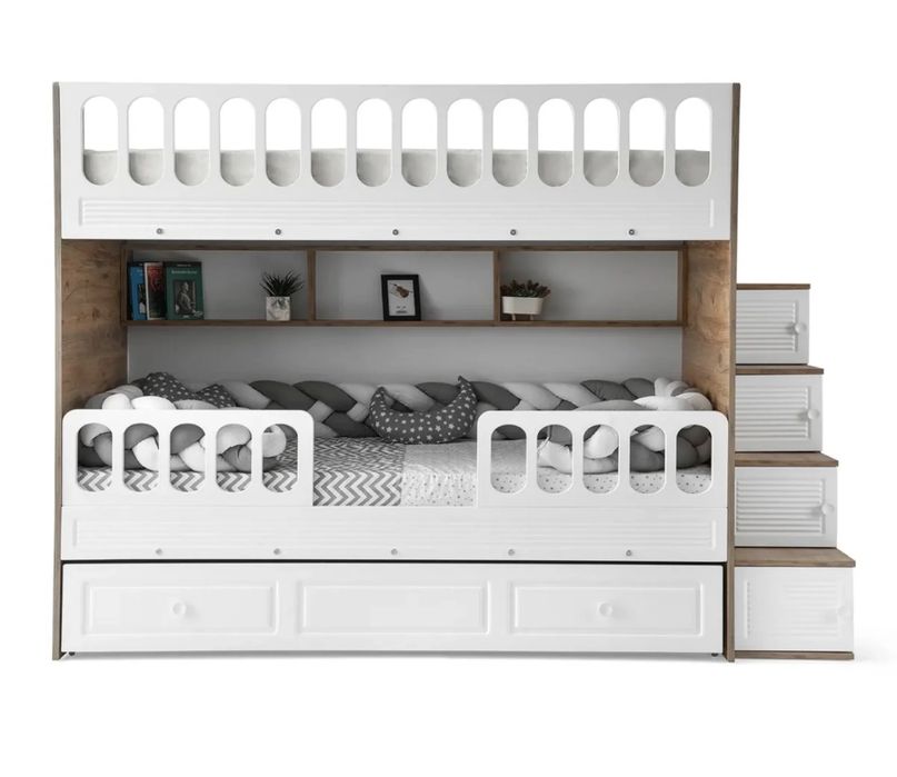 100% MDF Двуетажно детско легло със странични стълби