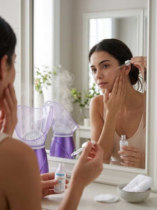 Kit Skincare 2 în 1: Saună Facială Osenjie cu Inhalator + Set 3 Seruri Ten (Acid Hialuronic, Retinol, Vitamina C)