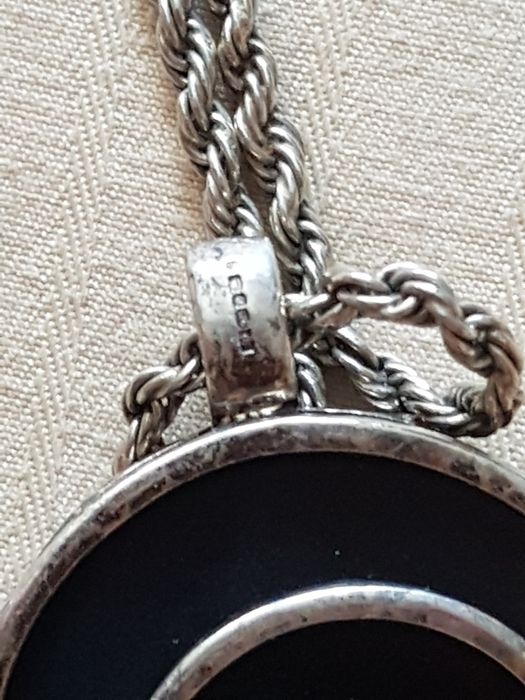 Lant argint 925 Peru,pandantiv peruvian pachamama,onix negru,deosebit