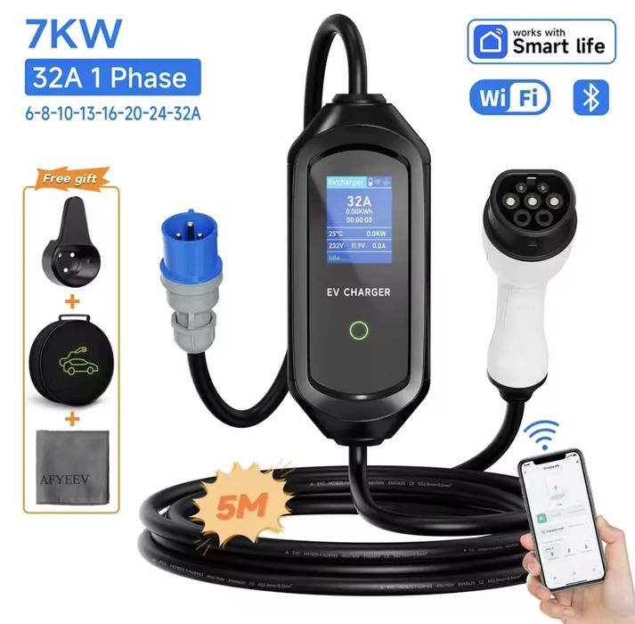 Încărcător type 2 , 11kw sau 7.2kw, cu Wifi,  programabilă de pe telefon pt mașini electrice sau plug in