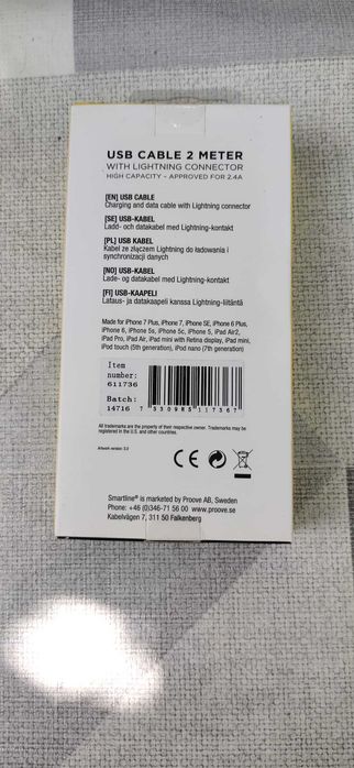 Cablu USB Smartline Lightning, 2 metri, pentru iPod, iPhone,iPad