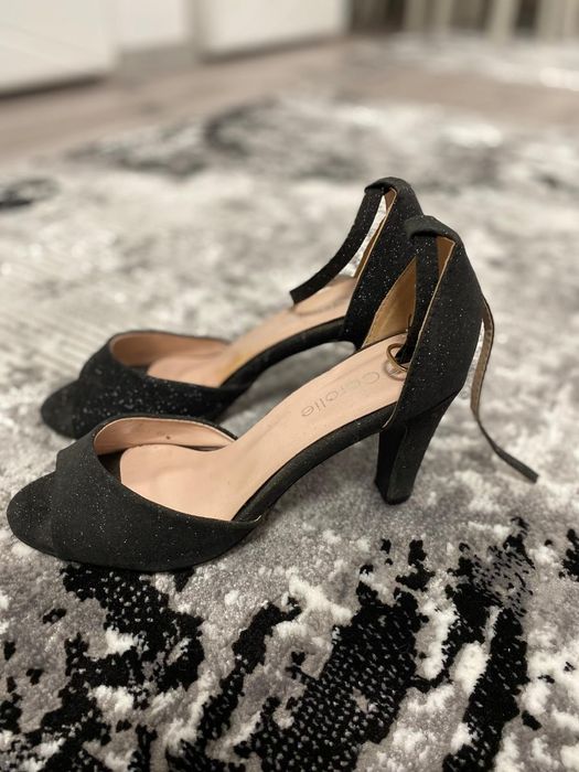 Sandale elegante negre cu sclipici