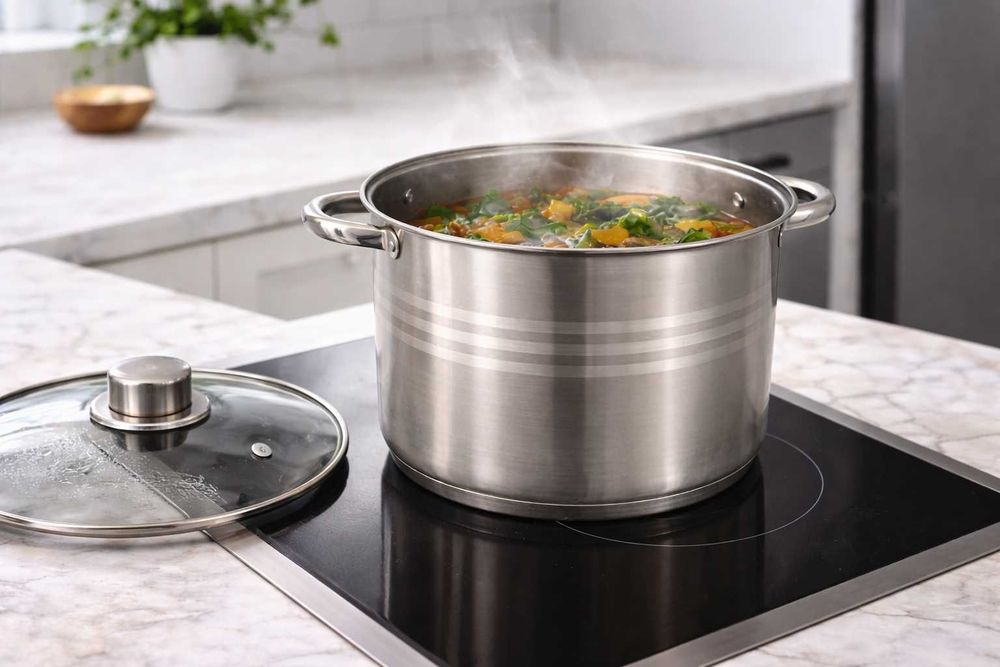 Oala inox 13.5 litri cu capac de sticla pentru gatit practic
