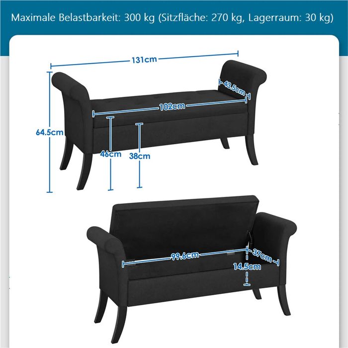 Bancă tapițată, canapea cu cotiere capăt de pat, hol |S 613474 Black