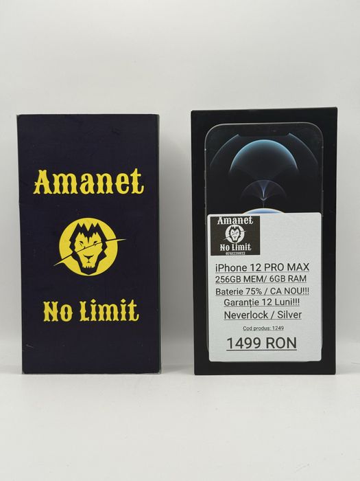 iPhone 12 Pro Max Silver 256GB impecabil Nota 10/10 , AMANET NO LIMIT.