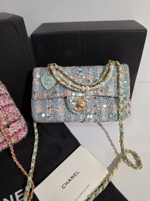 Дамска чантa Chanel Tweed Pearl Crush Flap Bag