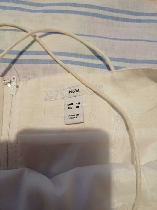 Дамска лятна рокля с презрамки,бяла,лен,използвана